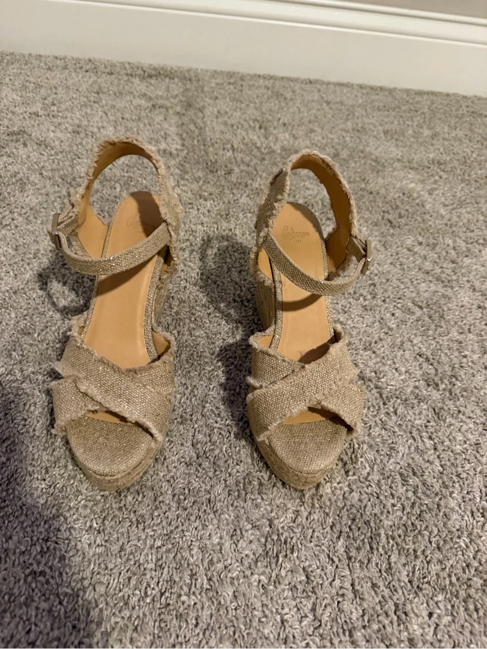 Castaner Tan- metallic Woven Espadrille Platform Wedges
